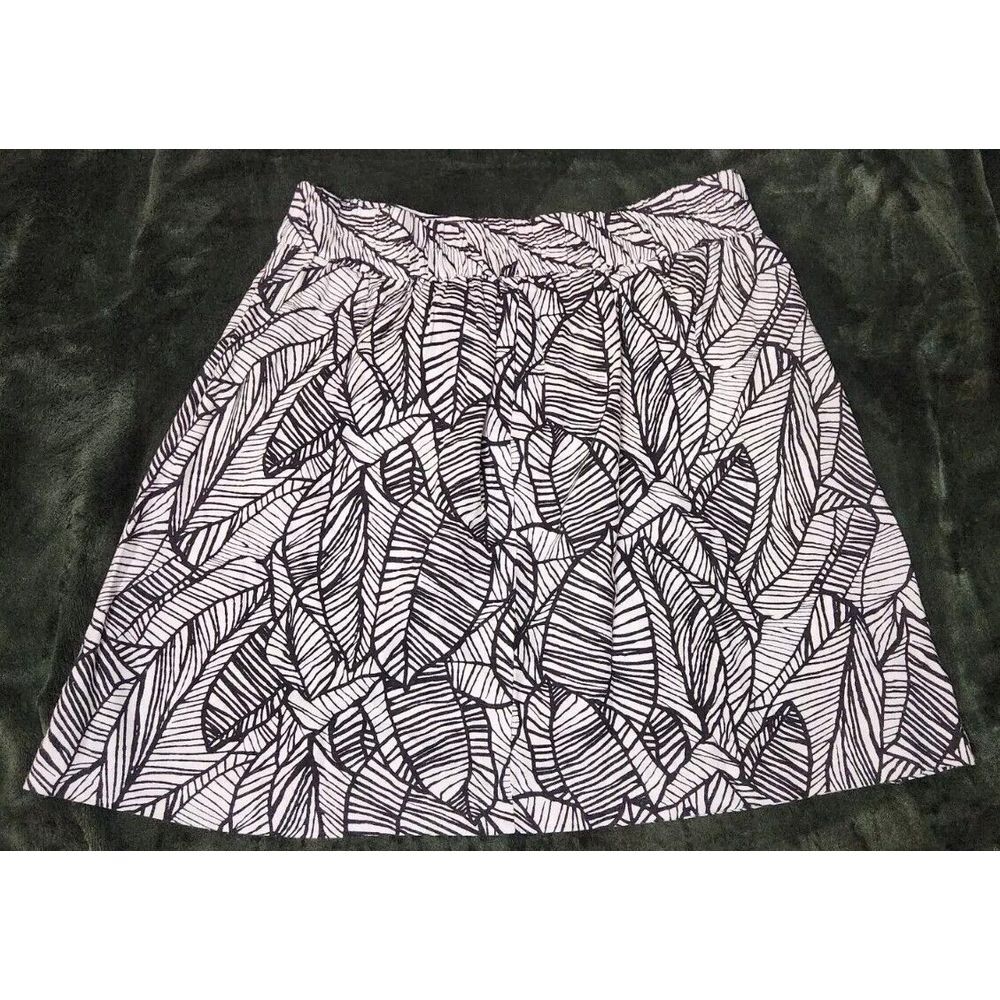 Loft Womens A Line Skirt Black White Geometric Leaf Above Knee Lined Linen SMALL